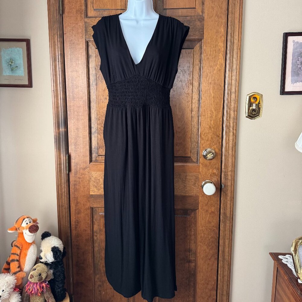 GAP Black Deep V Jumpsuit w/Smocked Elastic Waist Medium
